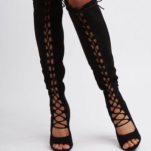 Over the knee laced heeled boots